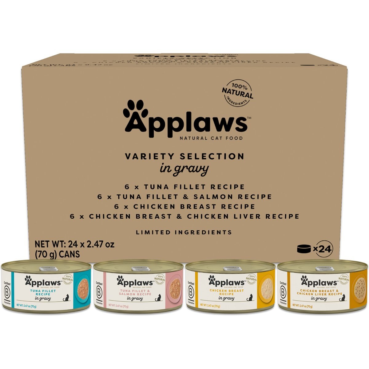 Applaws Selection in Gravy Variety Pack Wet Cat Food, 2.47-oz can, case of 24