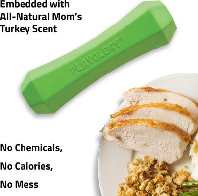 Show full view: Playology Holiday Turkey Scented Squeaky Chew Stick Dog Toy, Green, Medium slide 4 of 7