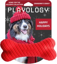Playology Christmas Holiday Gravy Scented Dual Layer Bone Dog Toy, Red, Jumbo