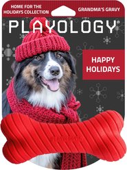 Playology Christmas Holiday Gravy Scented Dual Layer Bone Dog Toy, Red, Medium