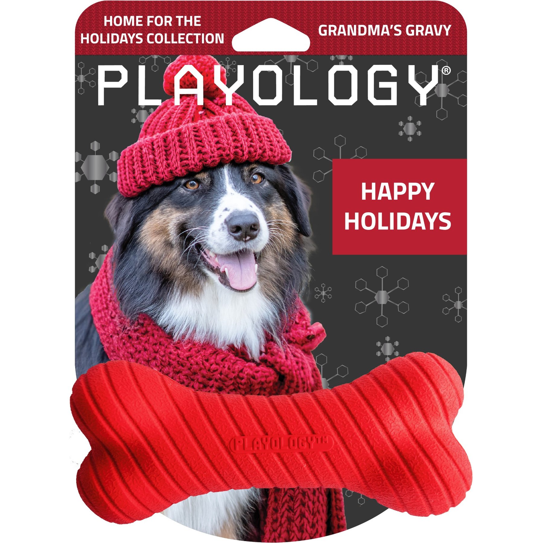 Playology Holiday Gravy Scented Dual Layer Bone Dog Toy, Red, Medium