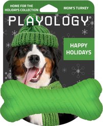 Playology Christmas Holiday Turkey Scented Dual Layer Bone Dog Toy, Green, Jumbo