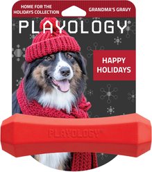 Playology Christmas Holiday Gravy Scented Squeaky Chew Stick Dog Toy, Red, Medium