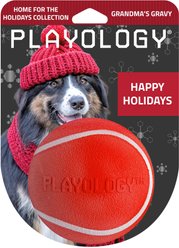 Playology Christmas Holiday Gravy Scented Squeaky Chew Ball Dog Toy, Red, Jumbo