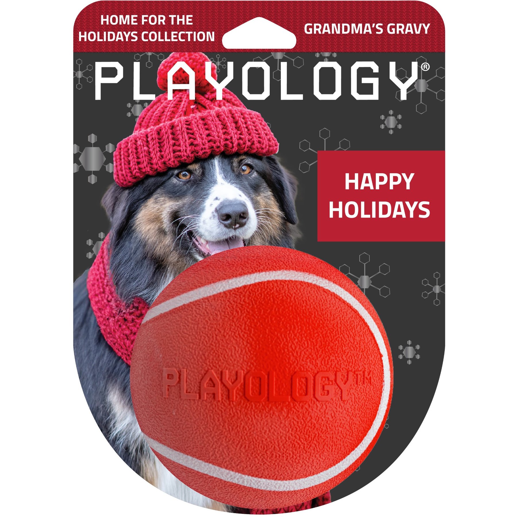 Playology Holiday Gravy Scented Squeaky Chew Ball Dog Toy, Red, Jumbo