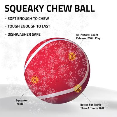 Show full view: Playology Christmas Holiday Gravy Scented Squeaky Chew Ball Dog Toy, Red, Medium slide 2 of 6