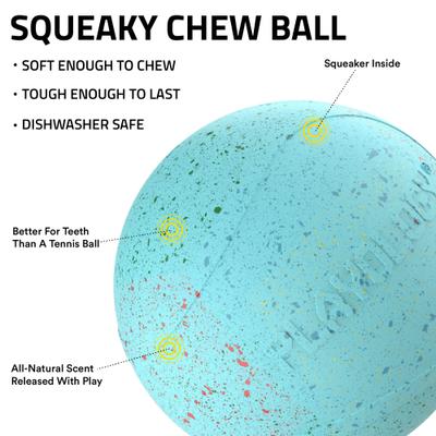 Show full view: Playology Peanut Butter Birthday Cake Squeaky Dog Ball, Blue, Medium slide 2 of 7