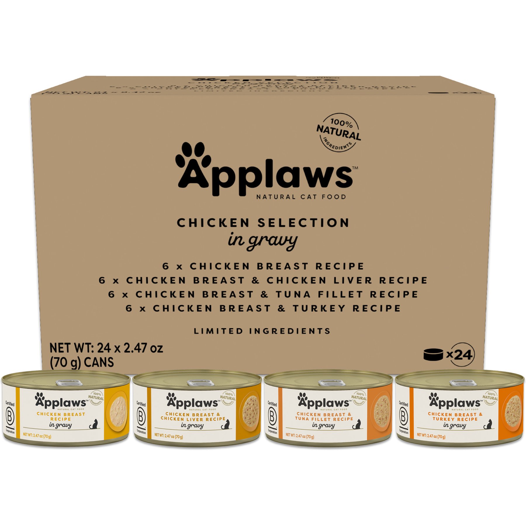 Applaws Chicken Selection in Gravy Wet Cat Food, 2.47-oz can, case of 24