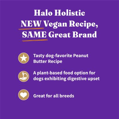 Show full view: Halo Holistic Plant-Based Adult Vegan Peanut Butter Recipe Dry Dog Food, 3.5-lb bag slide 5 of 9