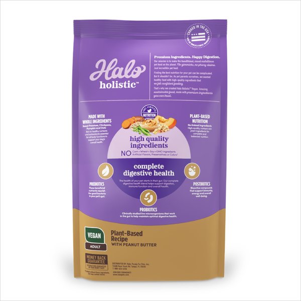 Halo Holistic Plant-Based Adult Vegan Peanut Butter Recipe Dry Dog Food