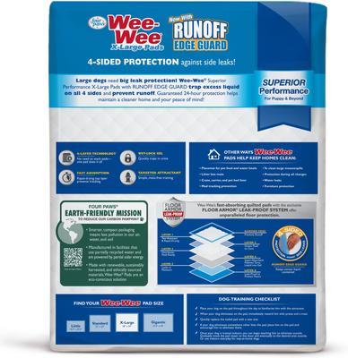 Show full view: Wee-Wee Pads Superior Performance with Runoff Edge Guard Dog Pee Pads, X-Large, 28 x 34-in, 6 count slide 2 of 10