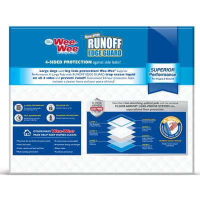 Show full view: Wee-Wee Pads Superior Performance with Runoff Edge Guard Dog Pee Pads, X-Large, 28 x 34-in, 75 count slide 3 of 14