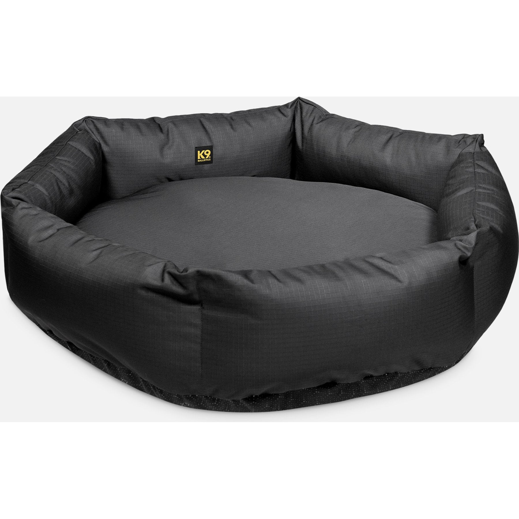 K9 Ballistics Tough Ripstop Round Bolster Dog Bed, Obsidian Black, Medium