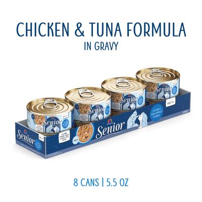 Show full view: Weruva Senior Grain-Free Chicken & Tuna Formula in Gravy Wet Cat Food, 5.5-oz can, case of 8 slide 3 of 11