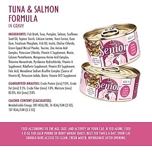 Weruva Senior Grain-Free Tuna & Salmon Formula in Gravy Wet Cat Food, 3-oz can, case of 12