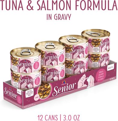 Show full view: Weruva Senior Grain-Free Tuna & Salmon Formula in Gravy Wet Cat Food, 3-oz can, case of 12 slide 3 of 11