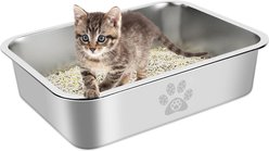 Ptlom Stainless Steel Cat Litter Box High Side, 15.7 x 11.8 x 3.9-in