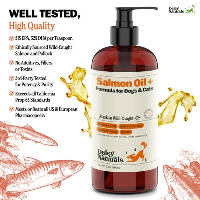Show full view: Deley Naturals Wild Alaskan Salmon Oil + for Dogs & Cats, 32-fl oz bottle slide 8 of 11
