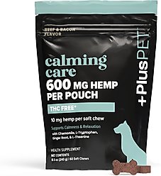 +PlusPET Pet Calming Care Beef & Bacon Flavored Soft Chew Full Spectrum Hemp Extract Calming Health Supplement for Dogs, 60 count