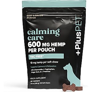 +PlusPET Pet Calming Care Beef & Bacon Flavored Soft Chew Full Spectrum Hemp Extract Calming Health Supplement for Dogs, 60 count