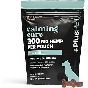 +PlusPET Pet Calming Care Beef & Bacon Flavored Soft Chew Full Spectrum Hemp Extract Calming Health Supplement for Dogs, 30 count