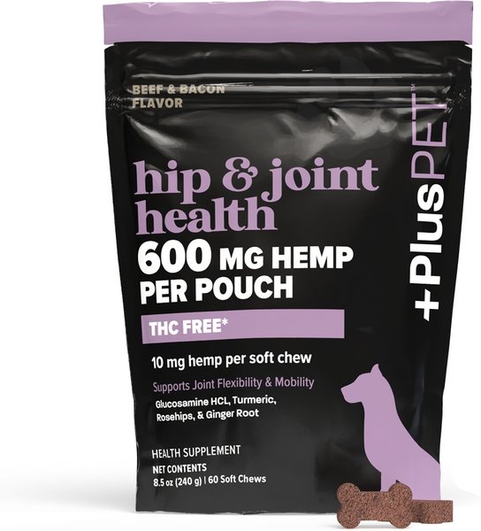 +PlusPET Pet Hip & Joint Health Beef & Bacon Flavored Soft Chew Full Spectrum Hemp Extract Joint Health Supplement for Dogs