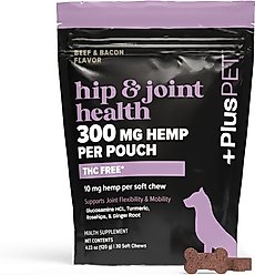 +PlusPET Pet Hip & Joint Health Beef & Bacon Flavored Soft Chew Full Spectrum Hemp Extract Joint Health Supplement for Dogs, 30 count