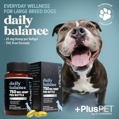 Show full view: +PlusPET Pet Daily Balance Softgel Full Spectrum Hemp Extract Health Supplement for Large Breed Dogs, 30 count slide 4 of 9