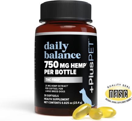Show full view: +PlusPET Pet Daily Balance Softgel Full Spectrum Hemp Extract Health Supplement for Large Breed Dogs, 30 count slide 3 of 9