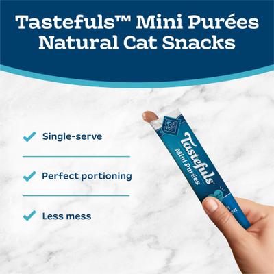 Show full view: Blue Buffalo Tastefuls Mini Purees Chicken, Tuna, & Salmon Variety Pack Lickable Adult Cat Treats, 0.5-oz tube, case of 24 slide 8 of 11