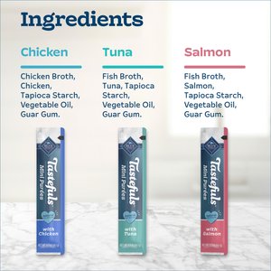 Blue Buffalo Tastefuls Mini Purees Chicken, Tuna, & Salmon Variety Pack Lickable Adult Cat Treats, 0.5-oz tube, case of 24