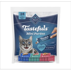 Blue Buffalo Tastefuls Mini Purees Chicken, Tuna, & Salmon Variety Pack Lickable Adult Cat Treats, 0.5-oz tube, case of 24