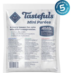 Blue Buffalo Tastefuls Mini Purees Chicken, Tuna, & Salmon Variety Pack Lickable Adult Cat Treats, 0.5-oz tube, case of 24
