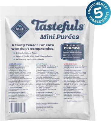 Show full view: Blue Buffalo Tastefuls Mini Purees Chicken, Tuna, & Salmon Variety Pack Lickable Adult Cat Treats, 0.5-oz tube, case of 24 slide 3 of 11