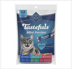 Blue Buffalo Tastefuls Mini Purees Chicken, Tuna, & Salmon Variety Pack Lickable Adult Cat Treats, 0.5-oz tube, case of 12