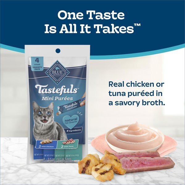 Blue Buffalo Tastefuls Mini Purees Chicken, Tuna, & Salmon Variety Pack Lickable Adult Cat Treats