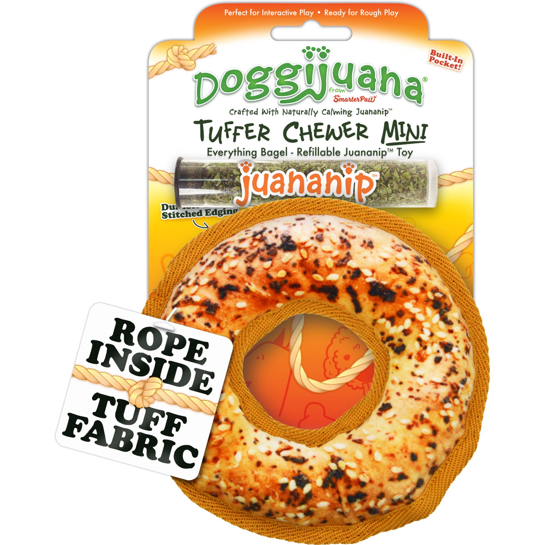 Doggijuana Tuffer Chewer Mini Everything Bagel Tough Dog Chew Toy