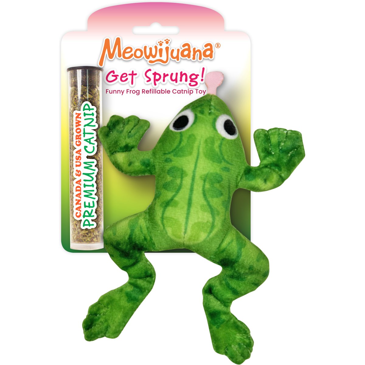 Meowijuana Get Sprung Funny Frog Cat Plush Toy with Catnip