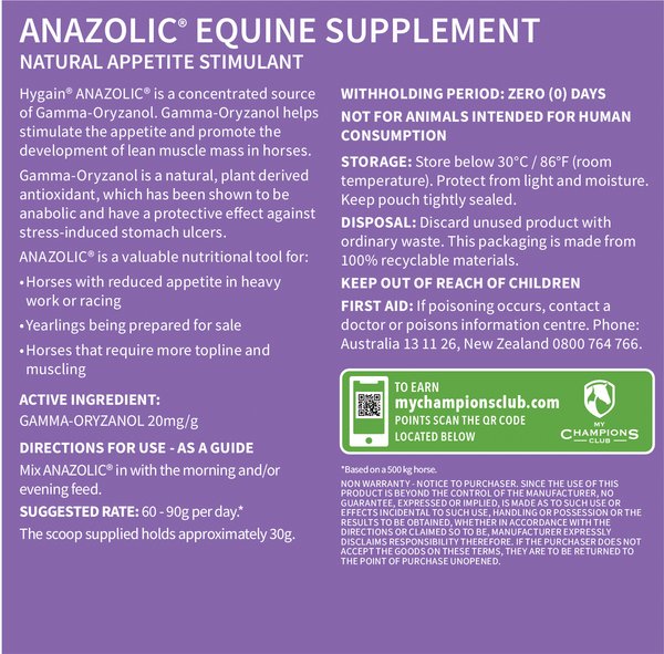 Show full view: Hygain Anazolic Powder Horse Supplement, 4.4-lb bag slide 2 of 2