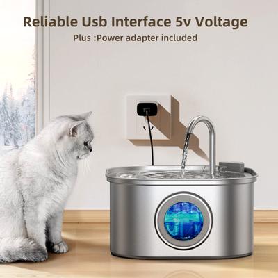 Show full view: Casfuy PWS-120 Large Water Level Window Stainless Steel Dog & Cat Water Fountain, 108-oz slide 8 of 9