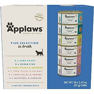 Applaws Limited Ingredient Fish Selection in Broth Wet Cat Food, 2.47-oz, case of 36
