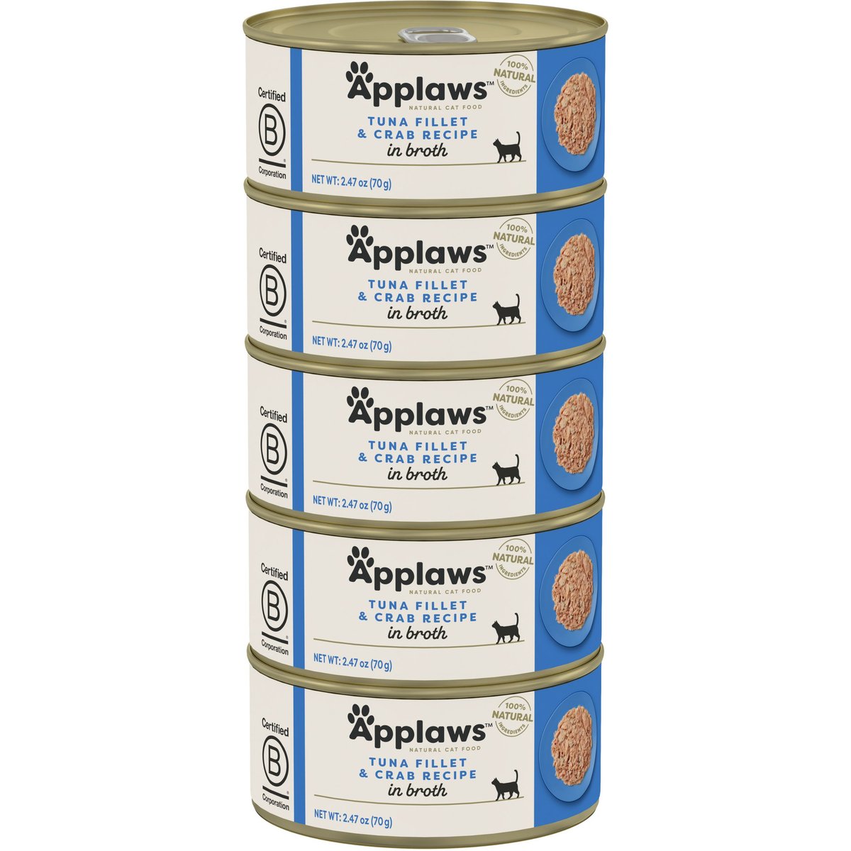 Applaws Limited Ingredient Tuna Fillet & Crab in Broth Wet Cat Food, 2.47-oz can, case of 5