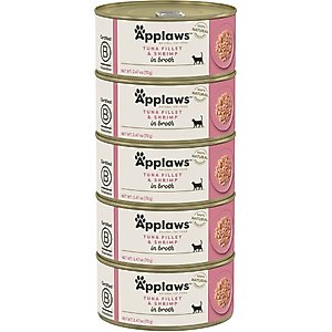 Applaws Limited Ingredient Tuna Fillet & Shrimp in Broth Wet Cat Food, 2.47-oz can, case of 5