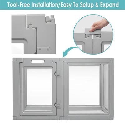 Show full view: Front Row Clear Indoor & Outdoor Foldable Dog Playpen, Ash Gray slide 5 of 10