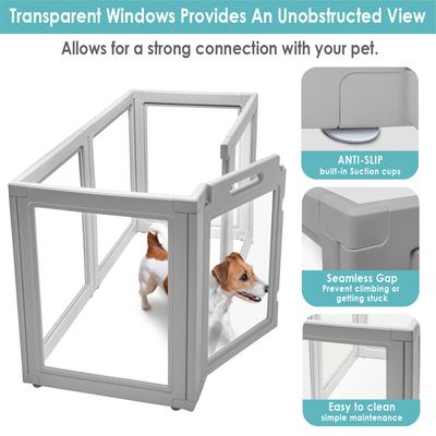Show full view: Front Row Clear Indoor & Outdoor Foldable Dog Playpen, Ash Gray slide 7 of 10