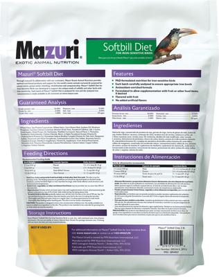 Show full view: Mazuri Softbill Low Iron Bird Food, 2-lb bag slide 2 of 9
