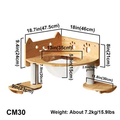 Show full view: PETOMG Spaceship Corner Cat Wall Shelf, Wood Color, Medium slide 2 of 7
