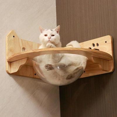 Show full view: PETOMG Corner Mount Cat Wall Shelf, Wood Color, Medium slide 3 of 6
