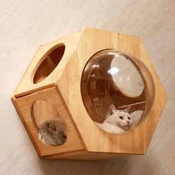 PETOMG Spaceship House Cat Wall Shelf, Wood Color, Medium