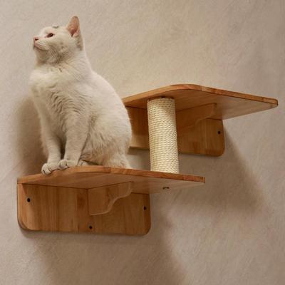 Show full view: PETOMG Steps & Scratching Post Cat Wall Shelf, Wood Color, Medium slide 3 of 8